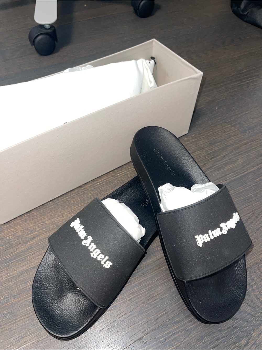 Palm Angels Black Slides with White Logo